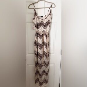 Venus Cream and Brown Crochet Patterned Maxi Dress